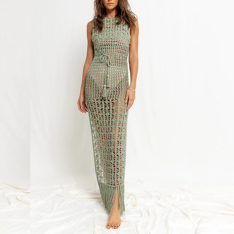 Long weave beach dress Moss Green