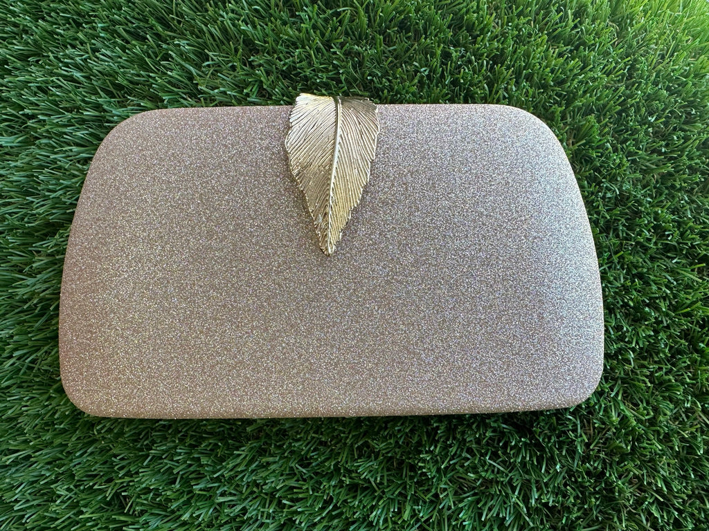 Rosegold clutch with leaf detail