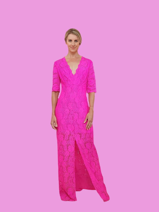 Roxanne Lace Gown - Bright Pink