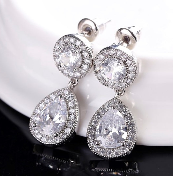 Diamond silver drop earrings - NE3178